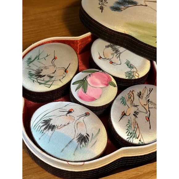 Vintage Silky Fabric Jewelry Sewing Trinket Box Birds - Picture 3 of 7